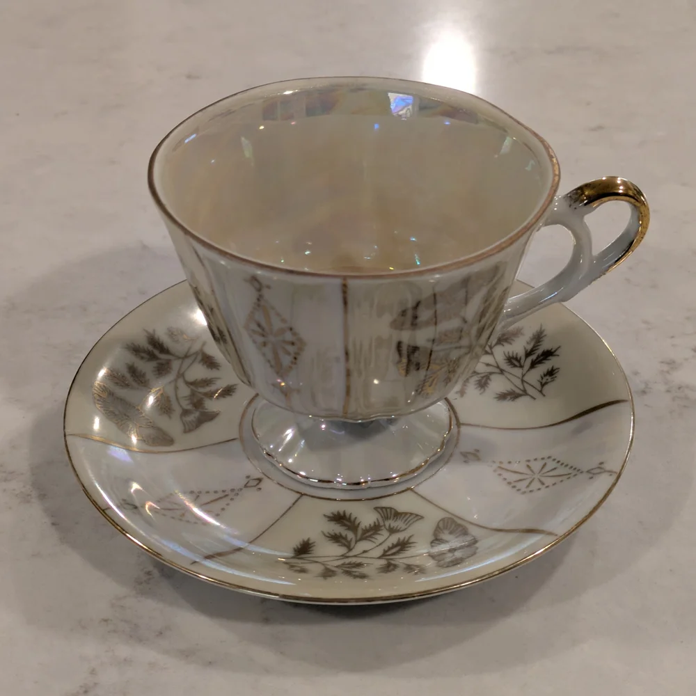 Vintage Occupied Japan Elegant Gold and Cream Porcelain Tea Cup and Saucer Set